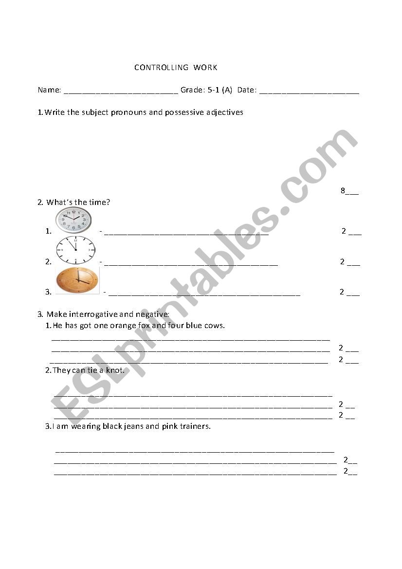 test worksheet