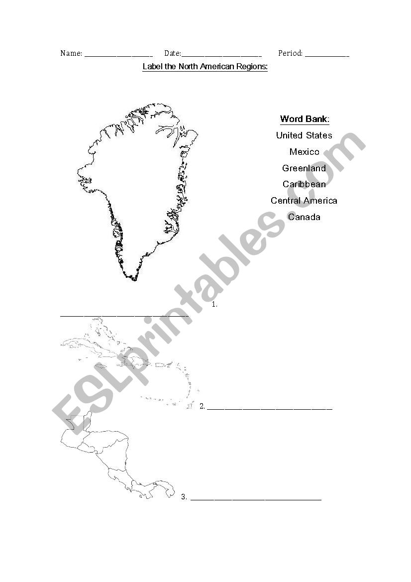 Label the North American Regions