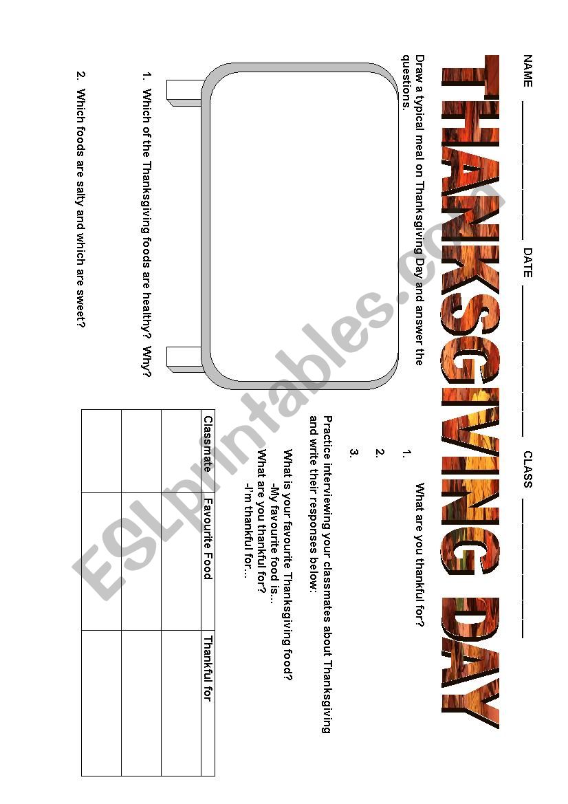 Thanksgiving Worksheet worksheet