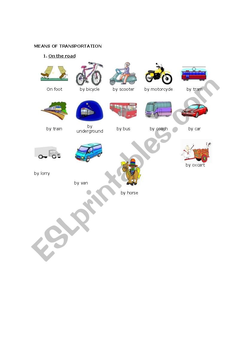 means of transportation worksheet