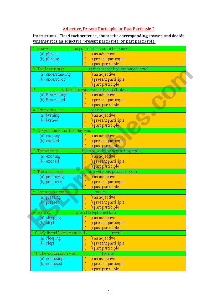 Choose Decide adjective Present Participle Past Participle ESL 