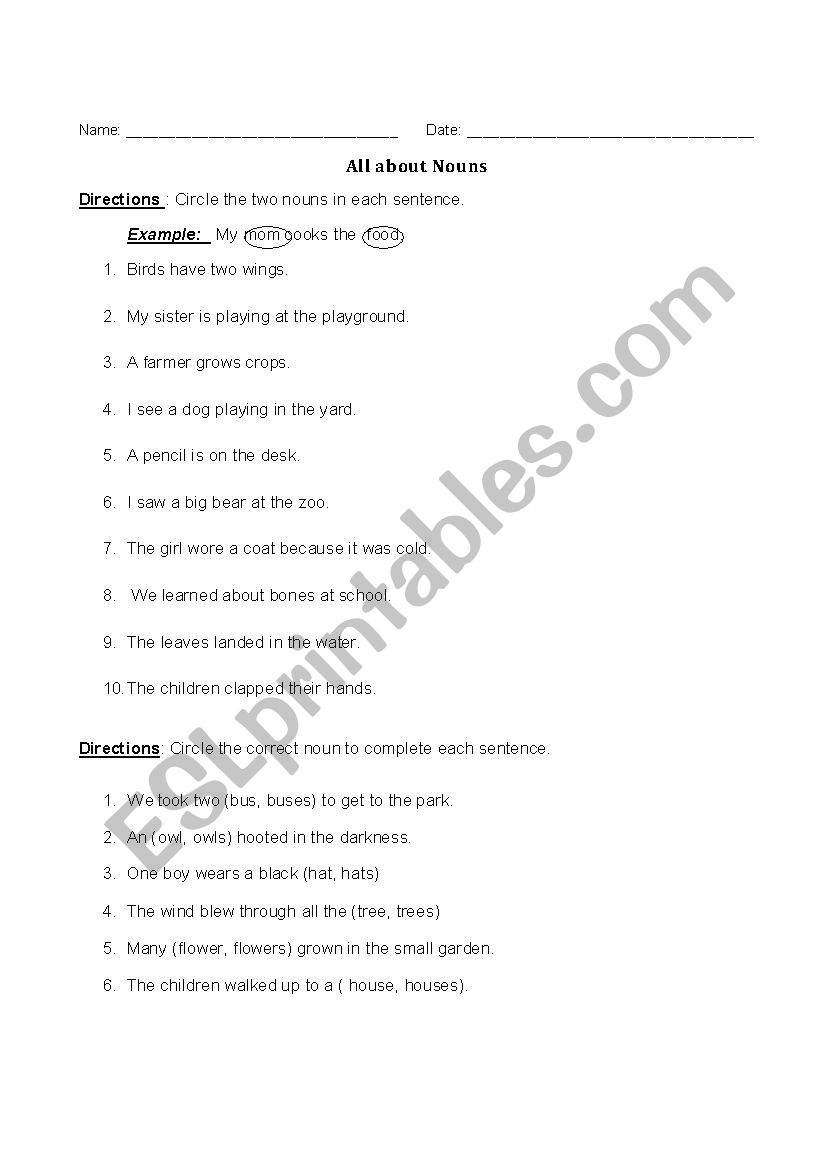 All about Nouns worksheet