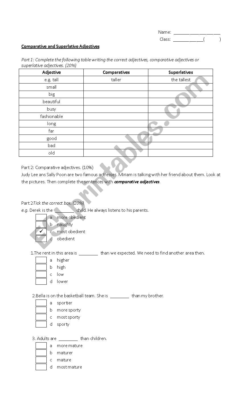 Comparatives and Superlatives worksheet