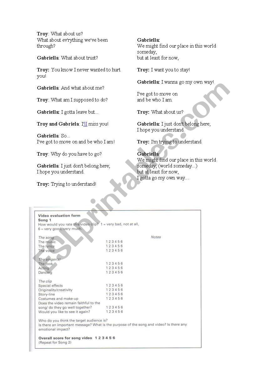 Song Gotta Go My Own Way High School Musical Video Evaluation Esl Worksheet By Maira Br