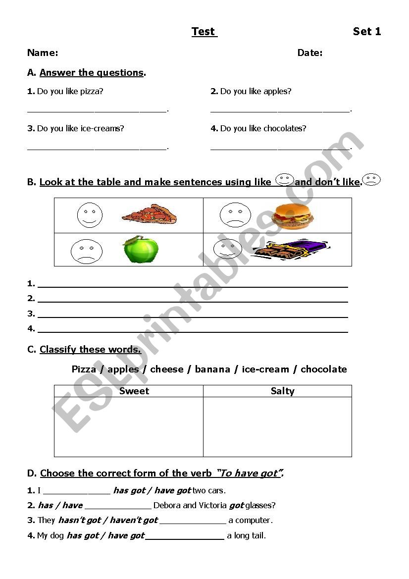 elementary test worksheet