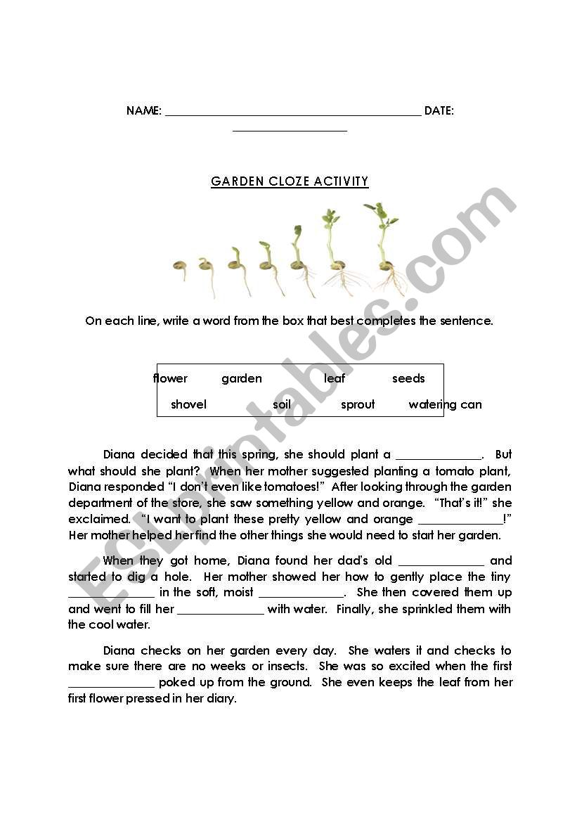 Garden Themed FICTION Cloze Activity