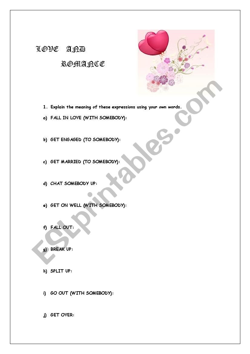 LOVE AND ROMANCE worksheet