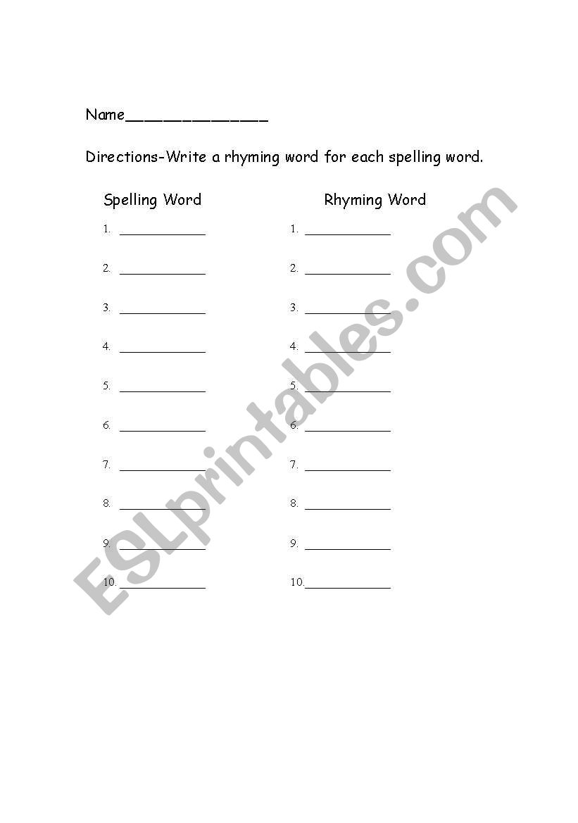 Rhyming Worksheet worksheet