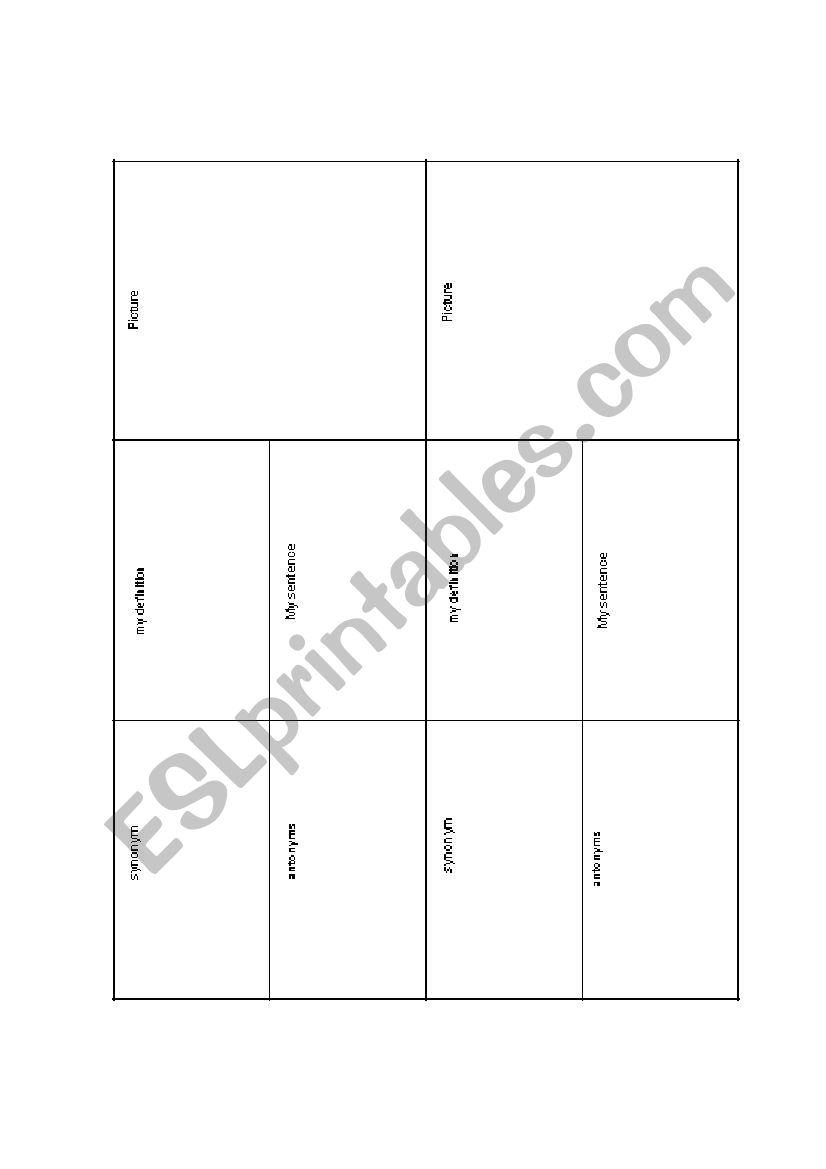 Vocabulary Graphic Organizer worksheet