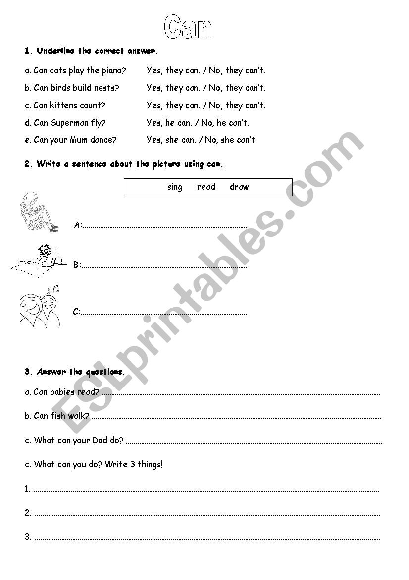 Can/can´t (differentiated worksheets). - ESL worksheet by tulpen25