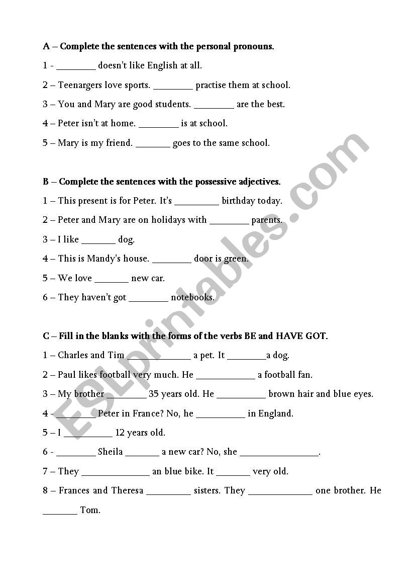 Personal Pronouns, Possessive Adjectives, Question Words, To Be and Have Got