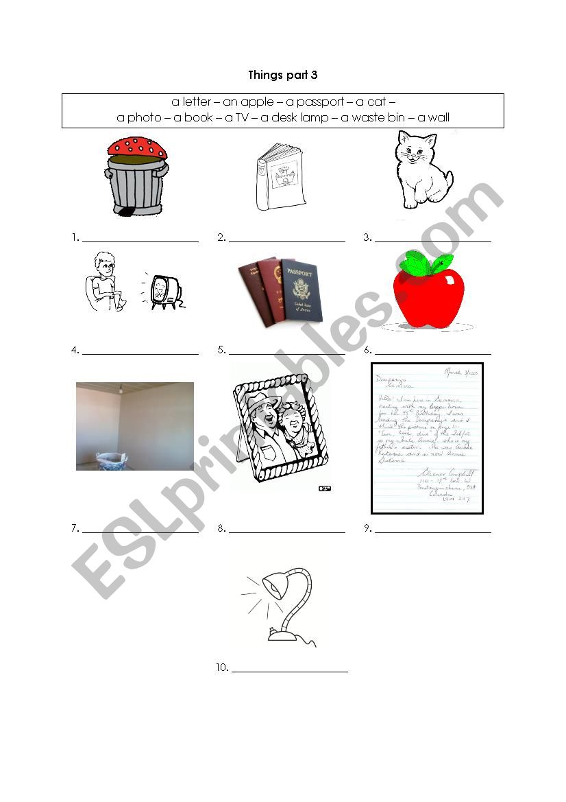 Vocabulary things part 3 worksheet