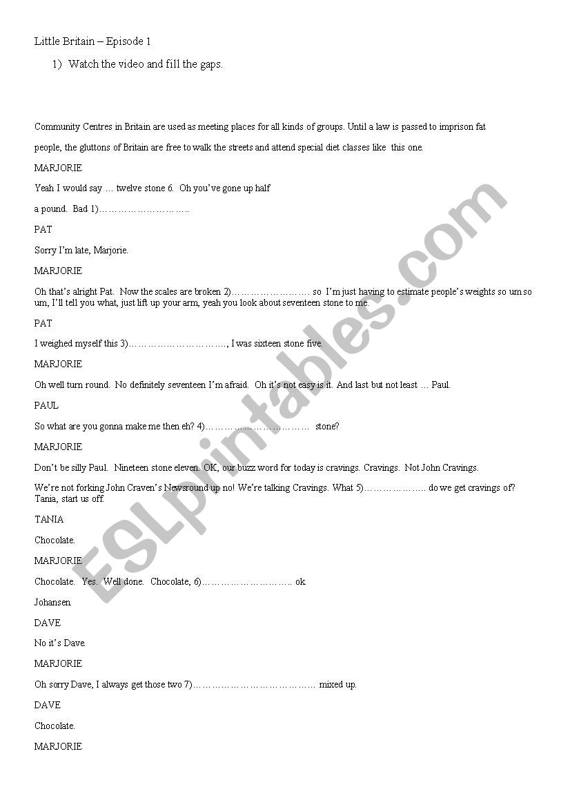 Fat Fighters worksheet