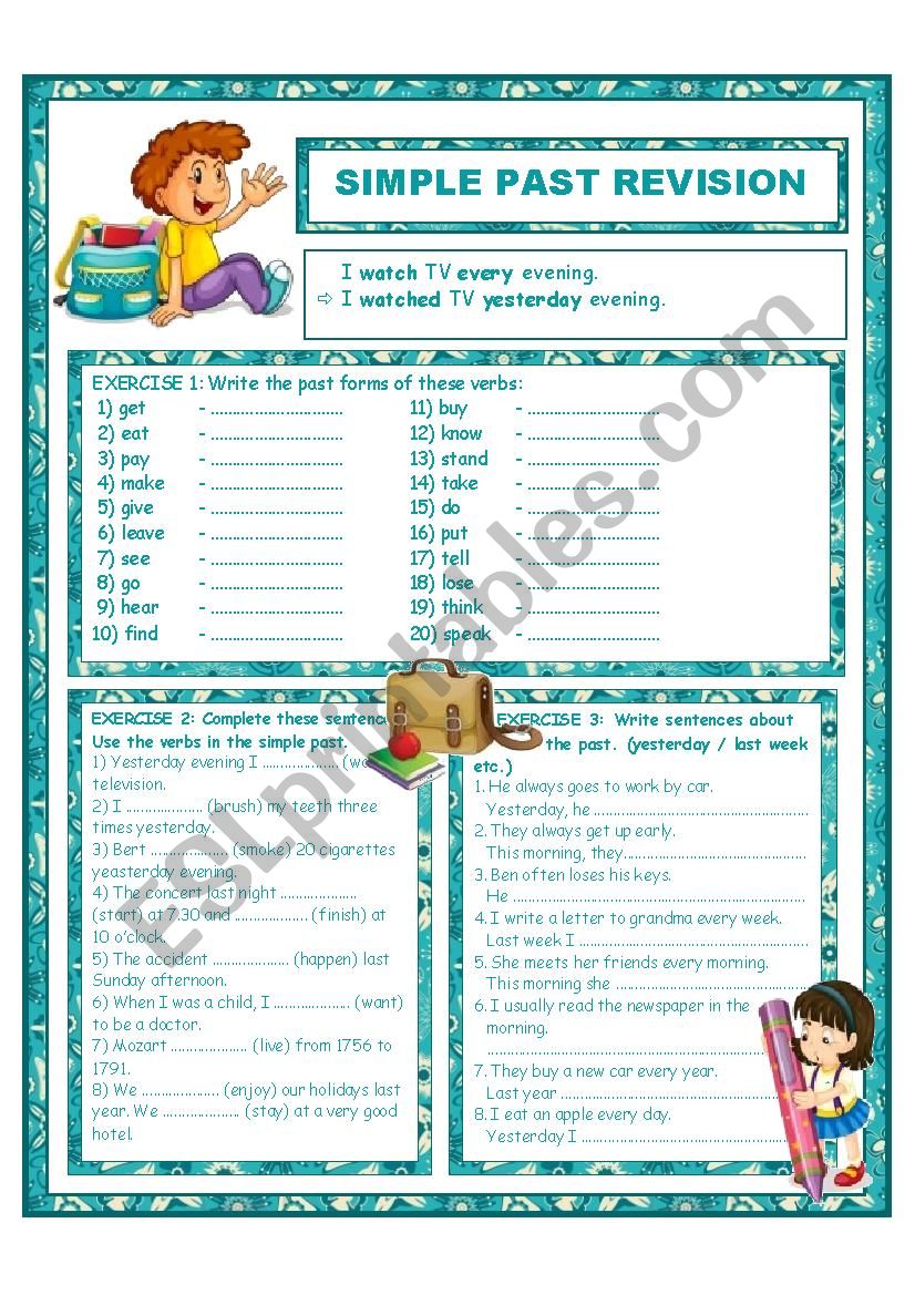 Simple Past Revision ESL Worksheet By Kr mel