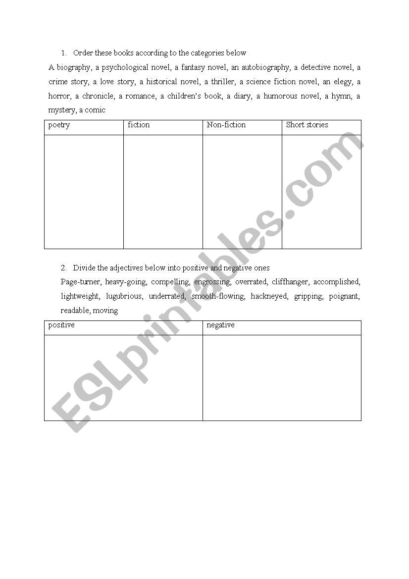 lesson about books worksheet