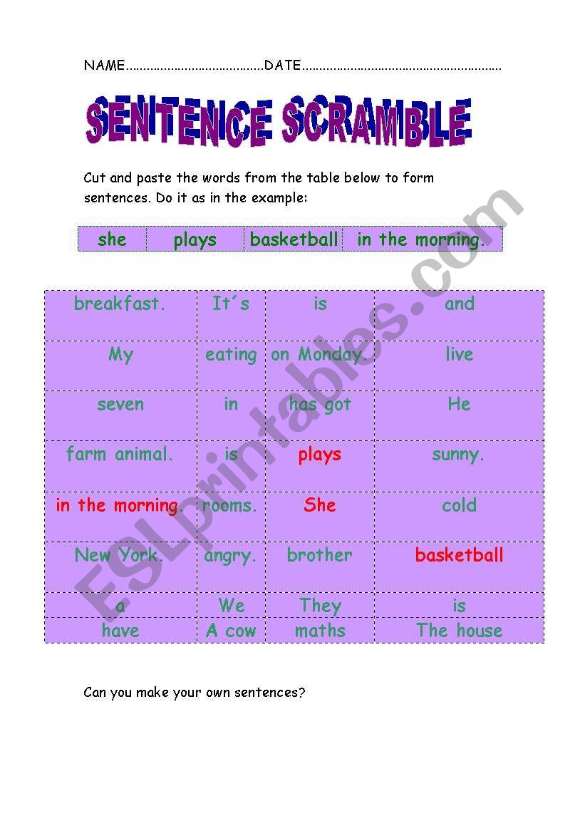 Scramble Sentences ESL Worksheet By Everspring