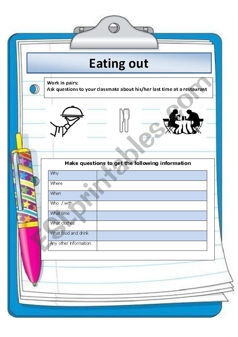 Eating out worksheet