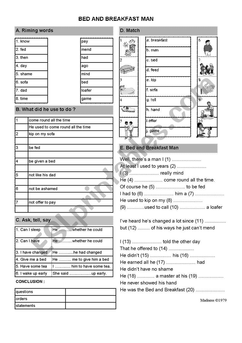 Bed And Breakfast Man Madness worksheet