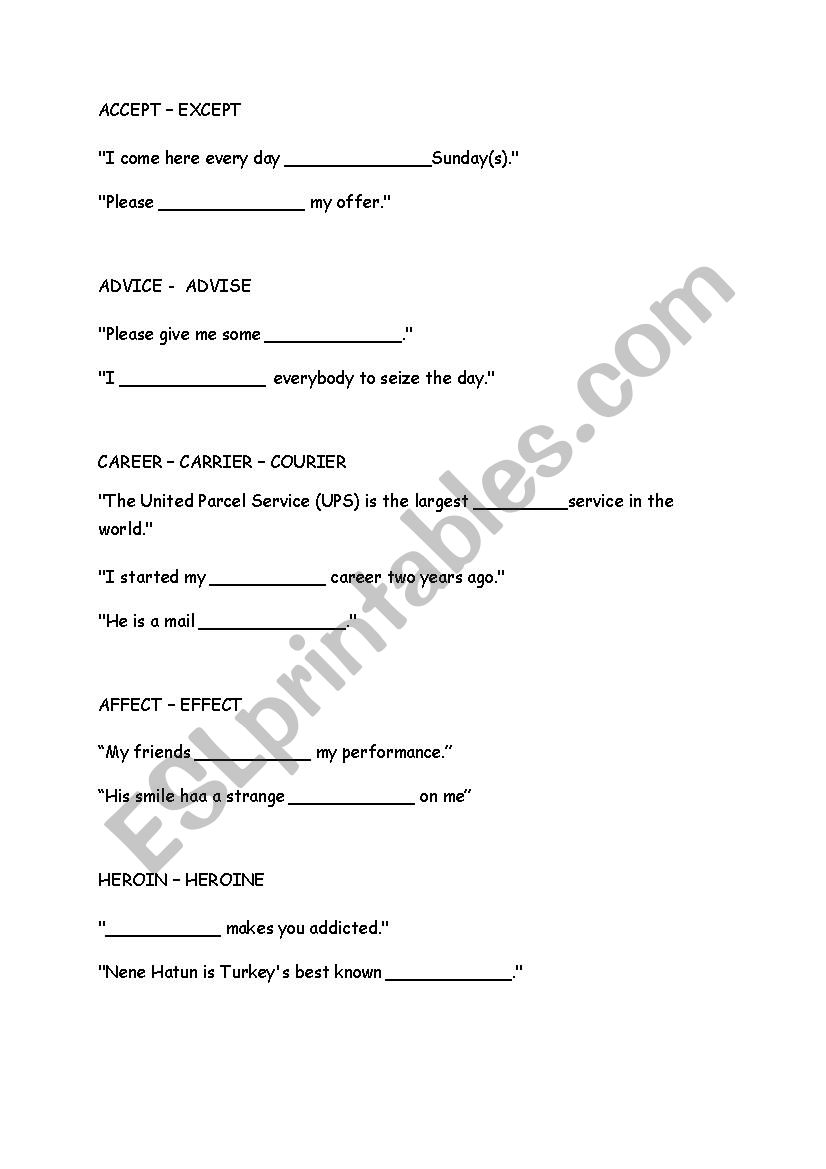 confusind words worksheet