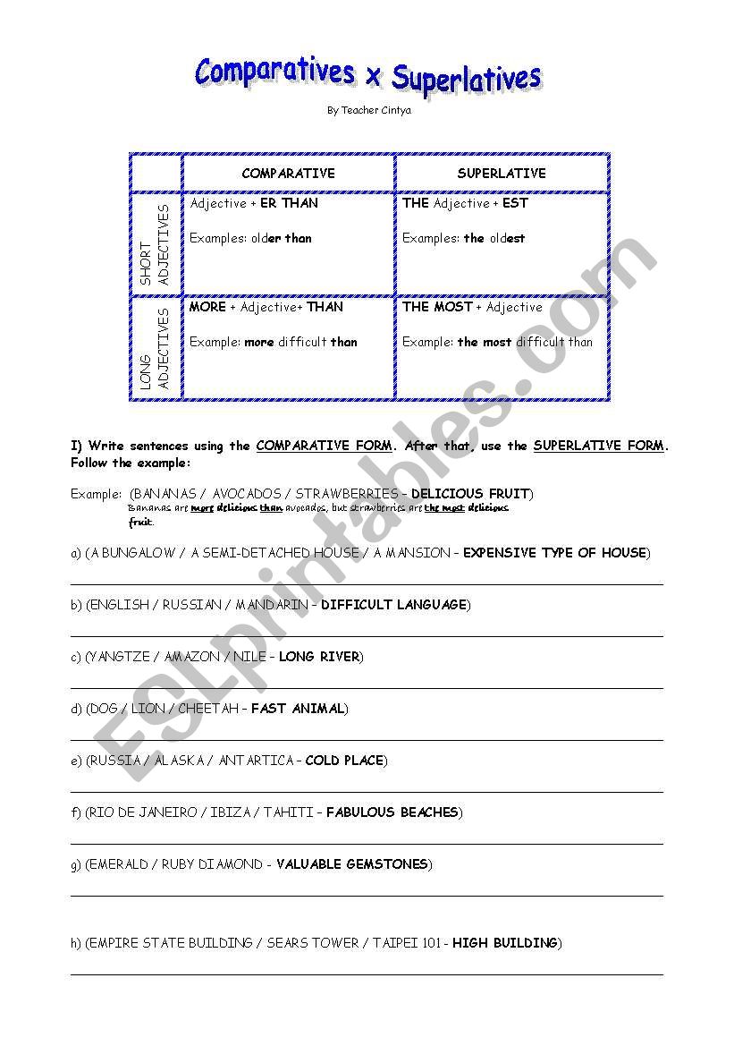 Comparative x Superlative worksheet