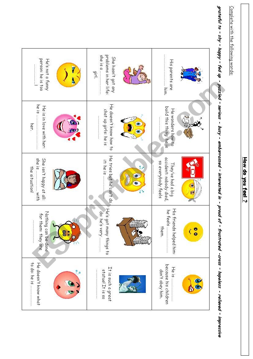 Feelings and emotions worksheet