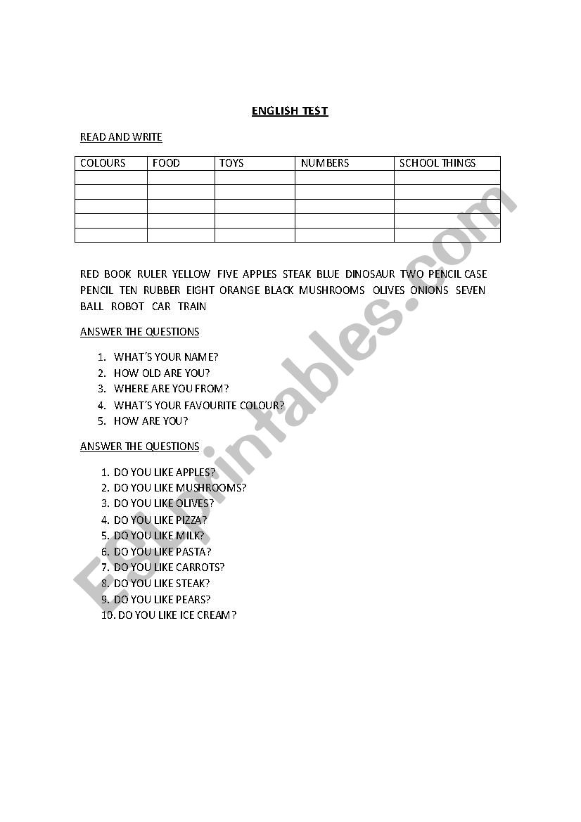 test happy street 1 worksheet