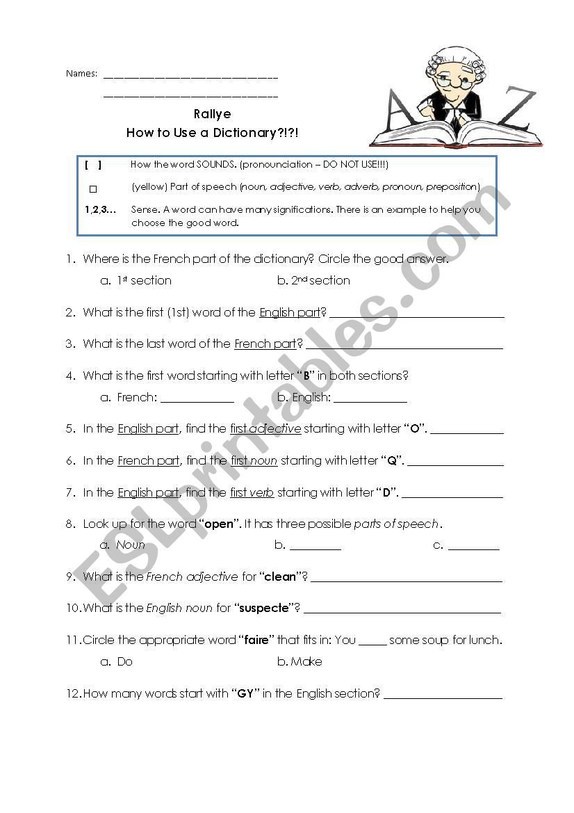 Dictionary Rallye worksheet