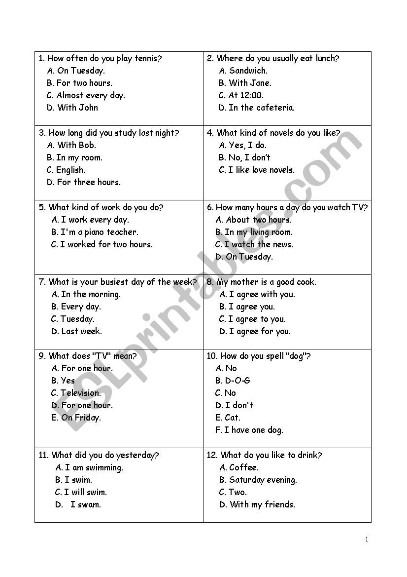English Easy Questions worksheet