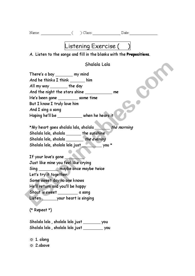 Listening practice -- The Usage of prepositions 