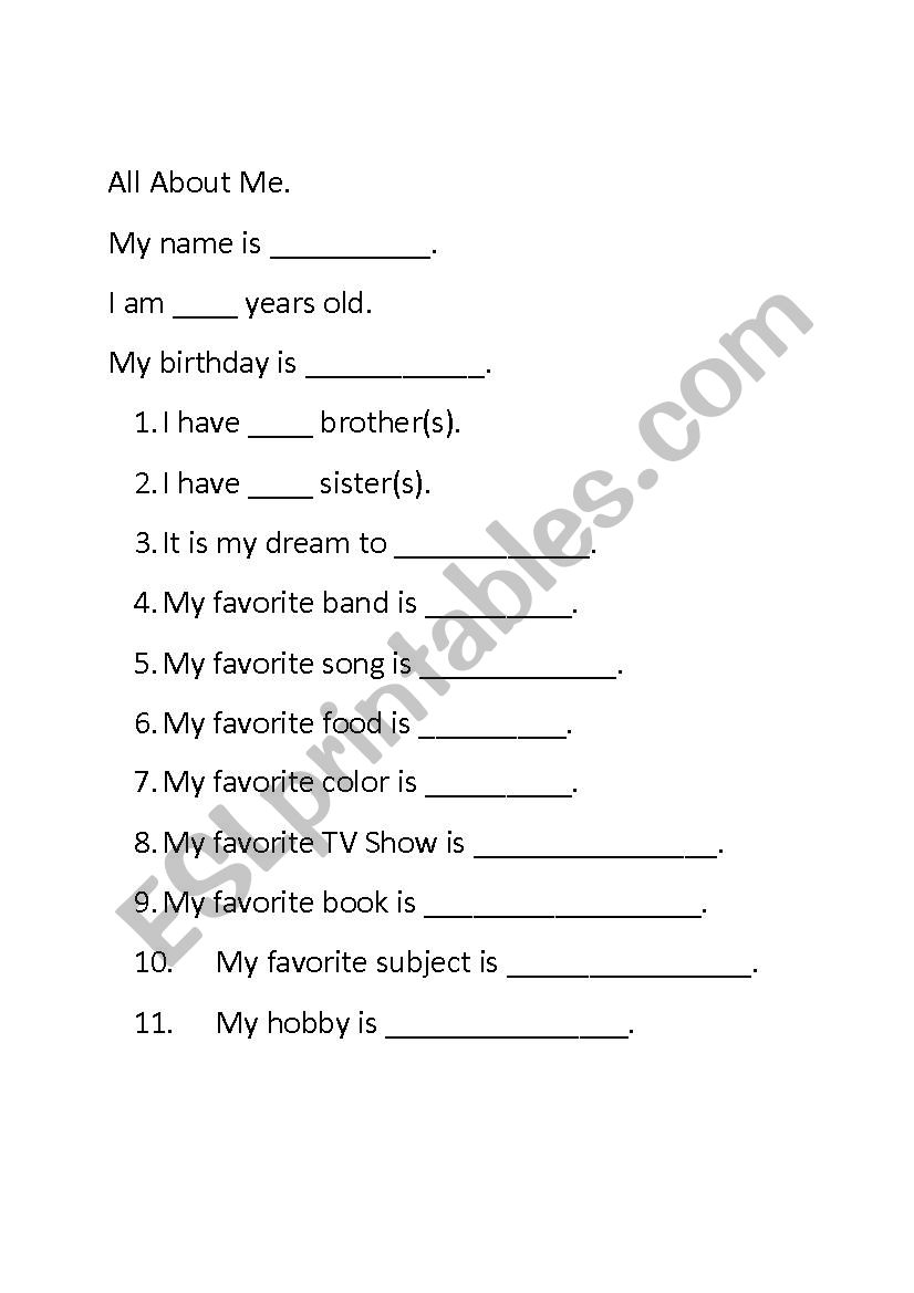 Student Introductions worksheet