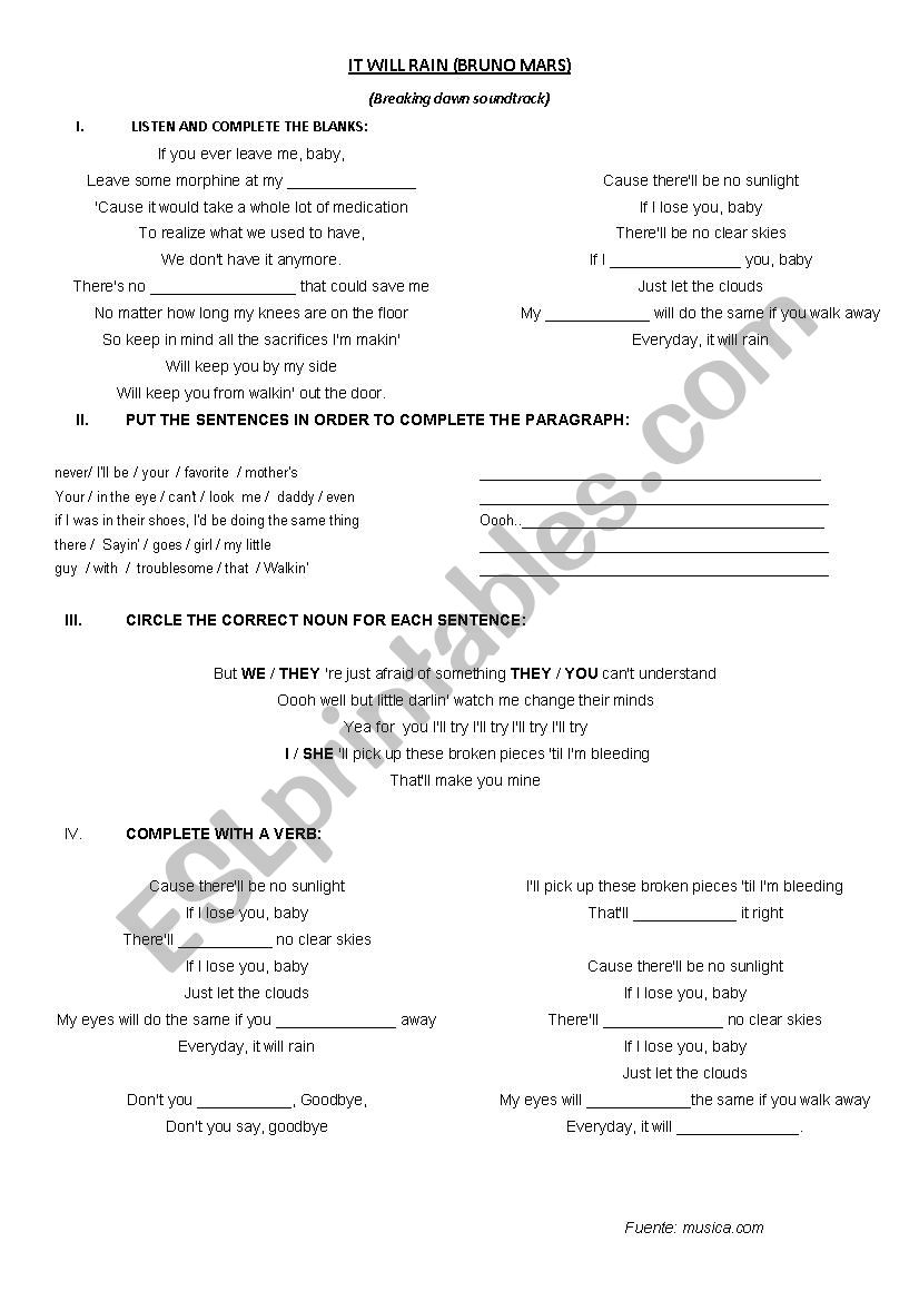 it will rain worksheet