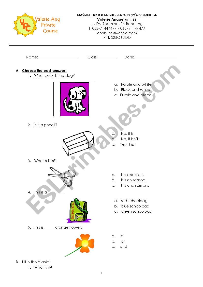Colours and Objects in School worksheet