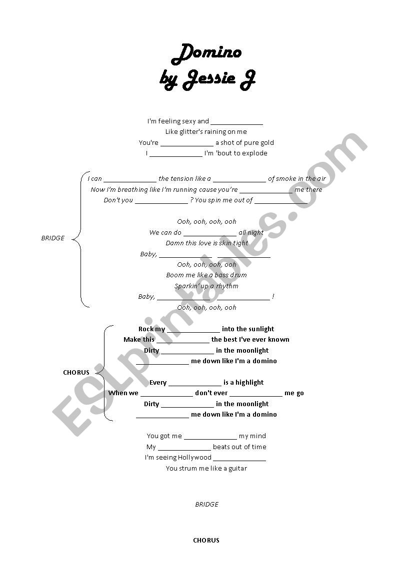 domino by jessie j worksheet