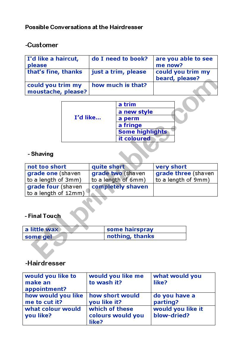 At The Hairdresser ESL Worksheet By Vivianmpell