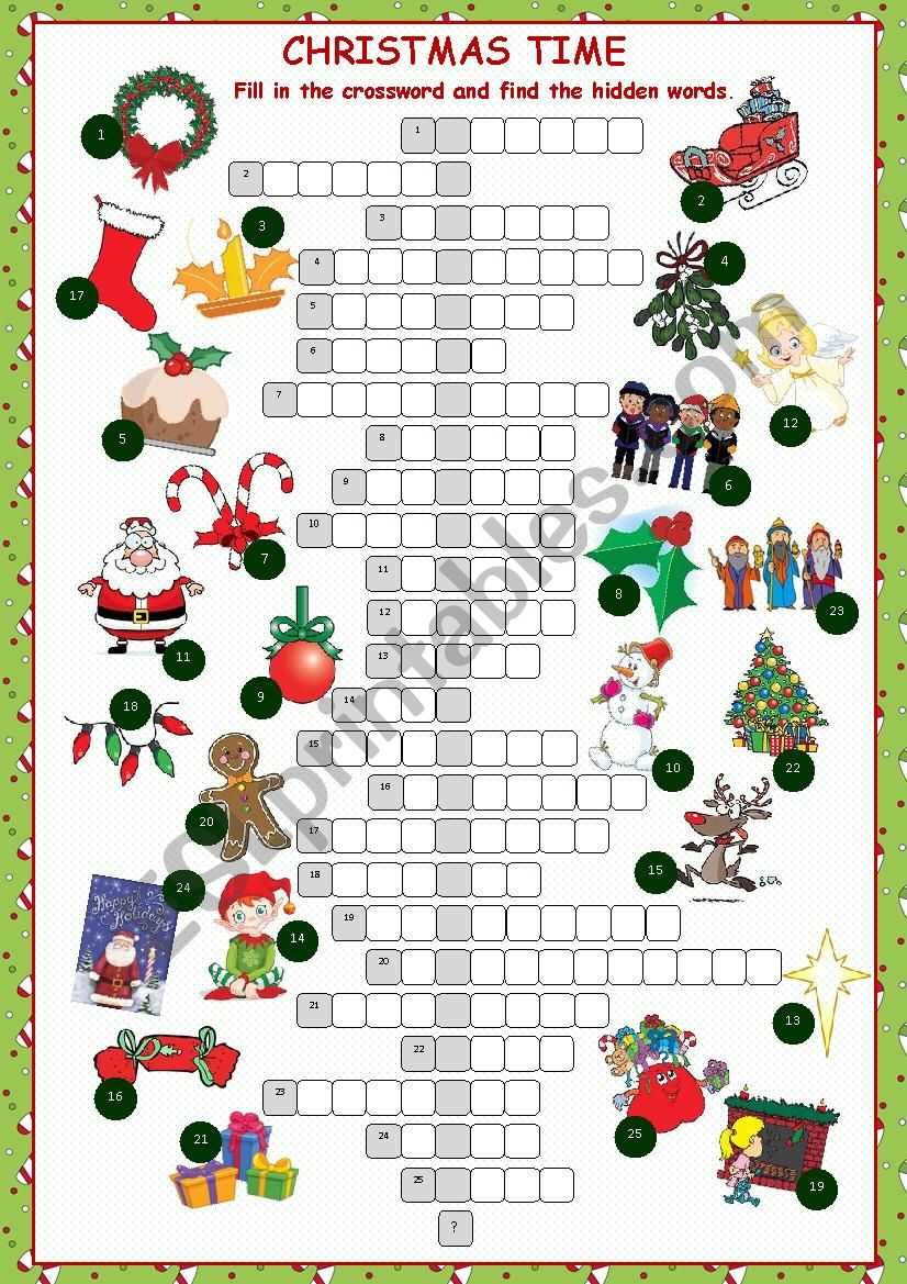 Christmas Crossword Puzzle ESL worksheet by kissnetothedit