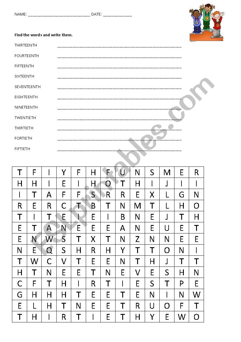 Ordinal Numbers Word Search ESL Worksheet By Anjos Rosa