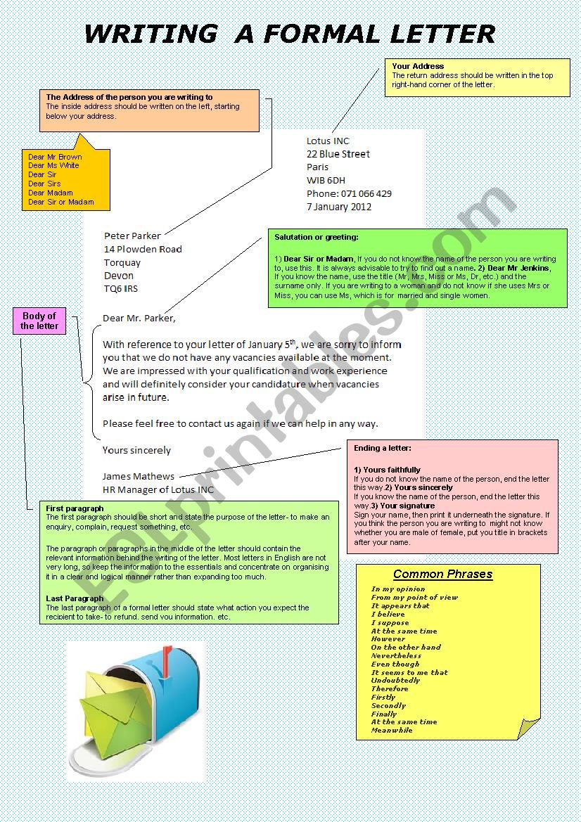 Writing Formal Letter ESL Worksheet By NaumenkoLena