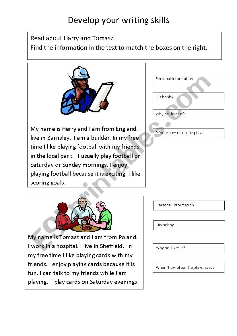 Hobbies writing frame  worksheet