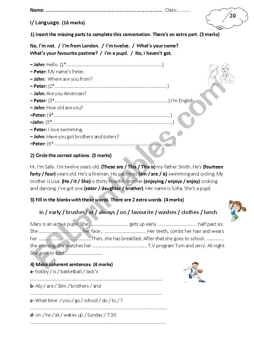 7th form mid-term test n°1 - ESL worksheet by tounsi1981