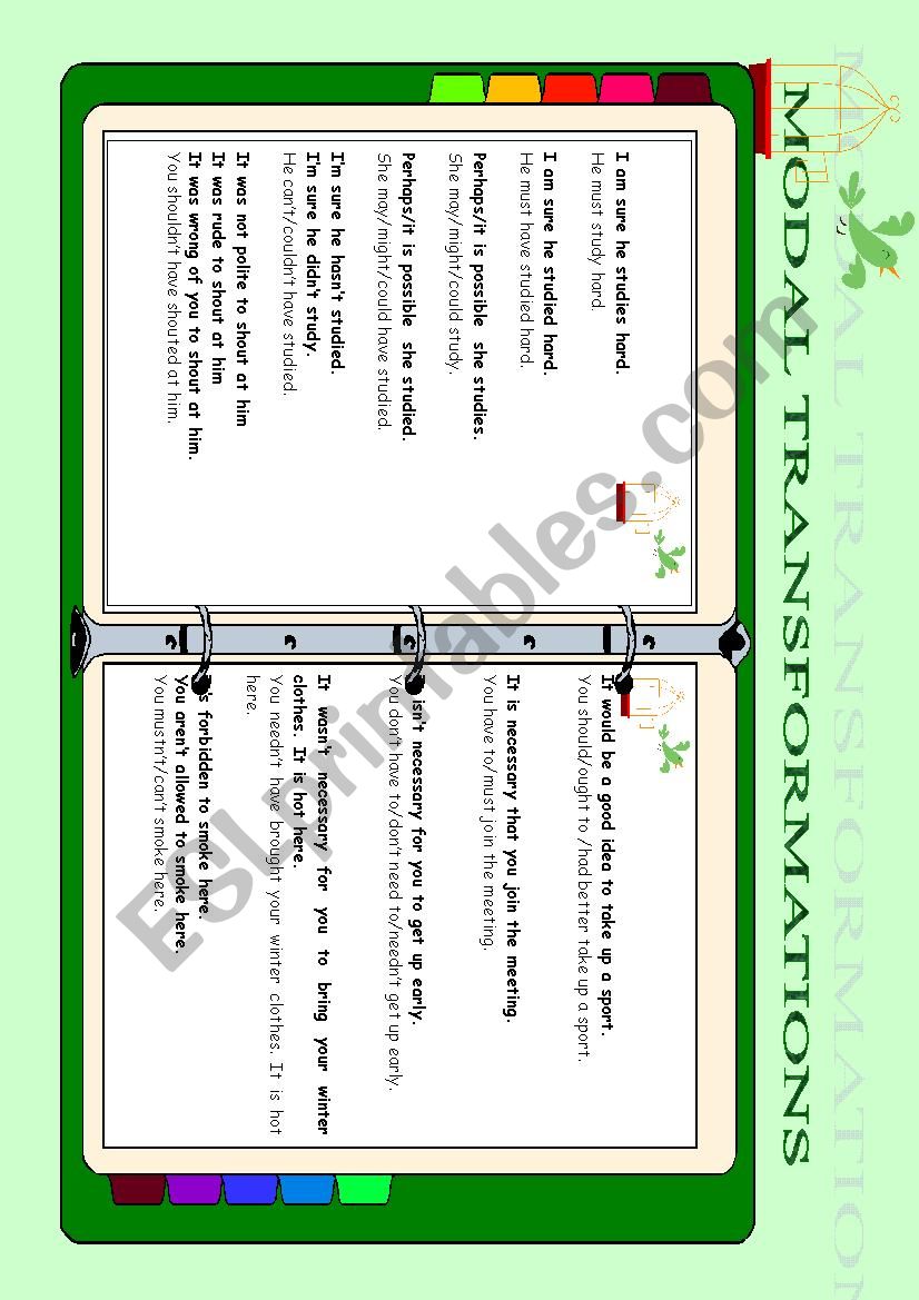 MODAL TRANSFORMATIONS worksheet