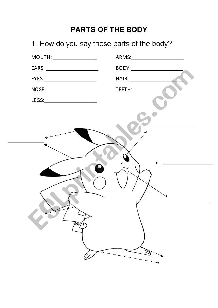 Pikachus body 1 worksheet