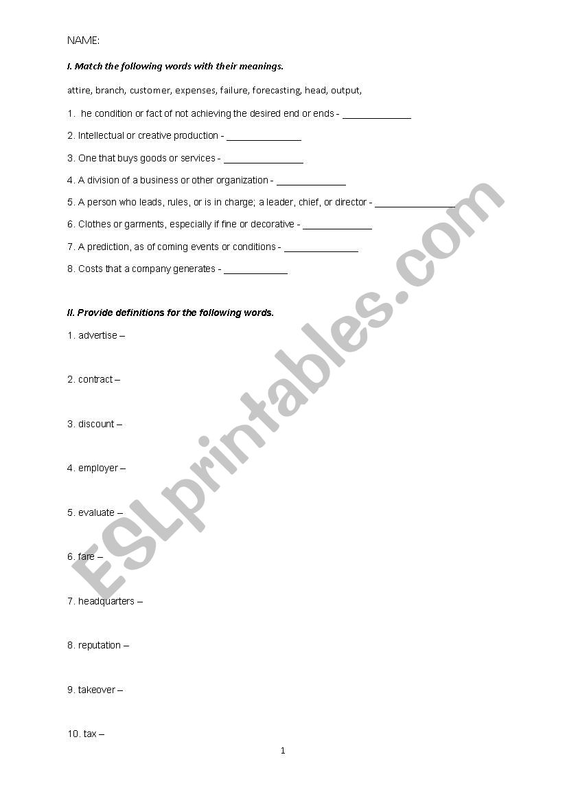 Business English Practice worksheet