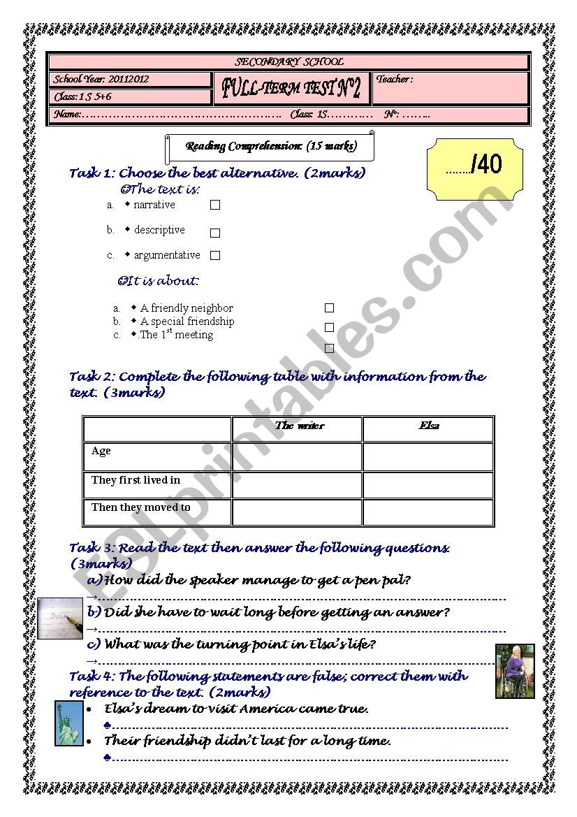 Full-Term Test N°2 A SPECIAL FRIENDSHIP - ESL worksheet by nesso ness