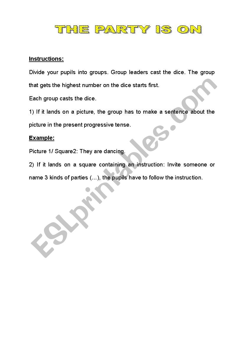 party project worksheet