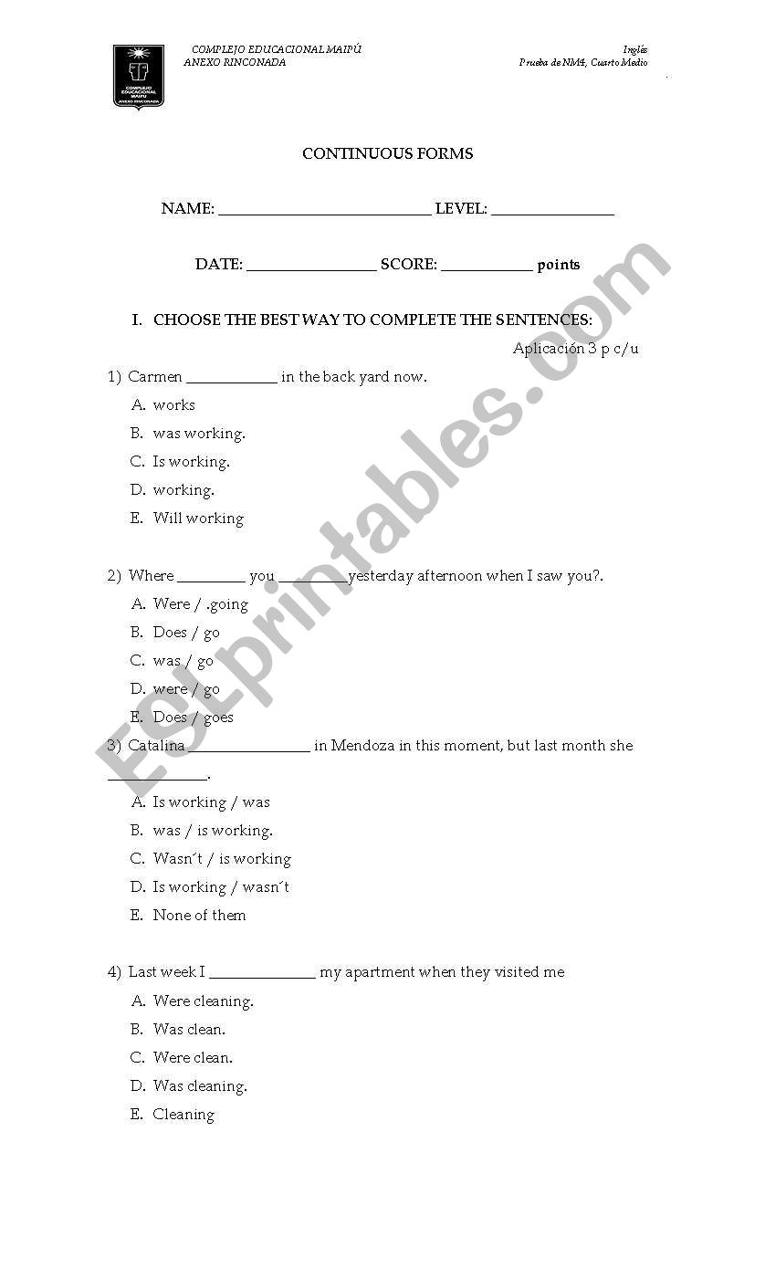 Continuous forma worksheet