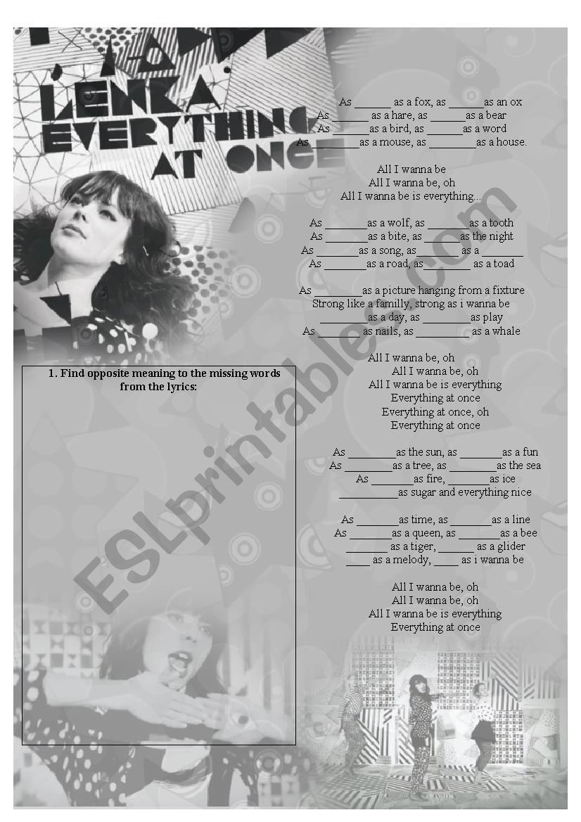 Lenka - Everything I want worksheet