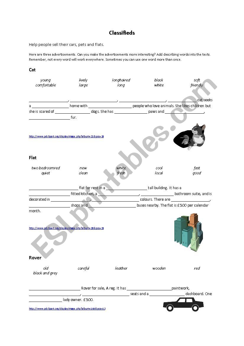 Classifieds worksheet