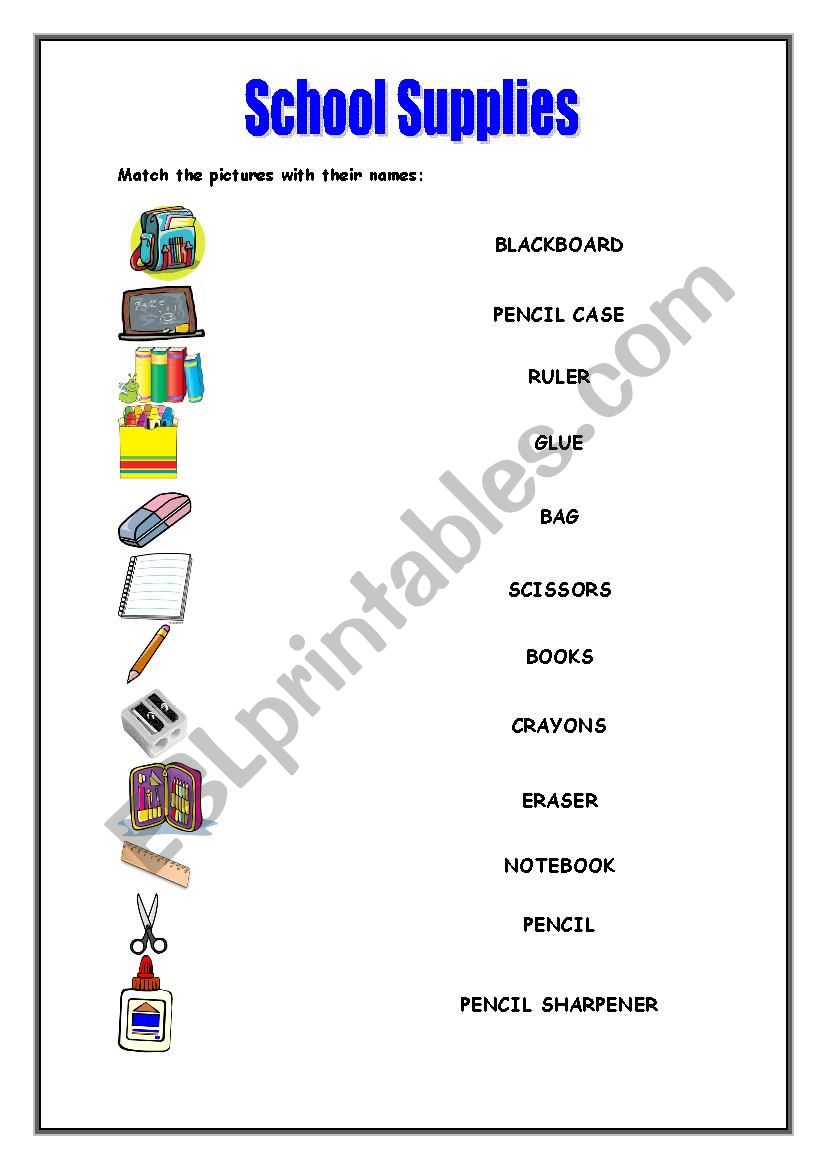 School Supplies worksheet