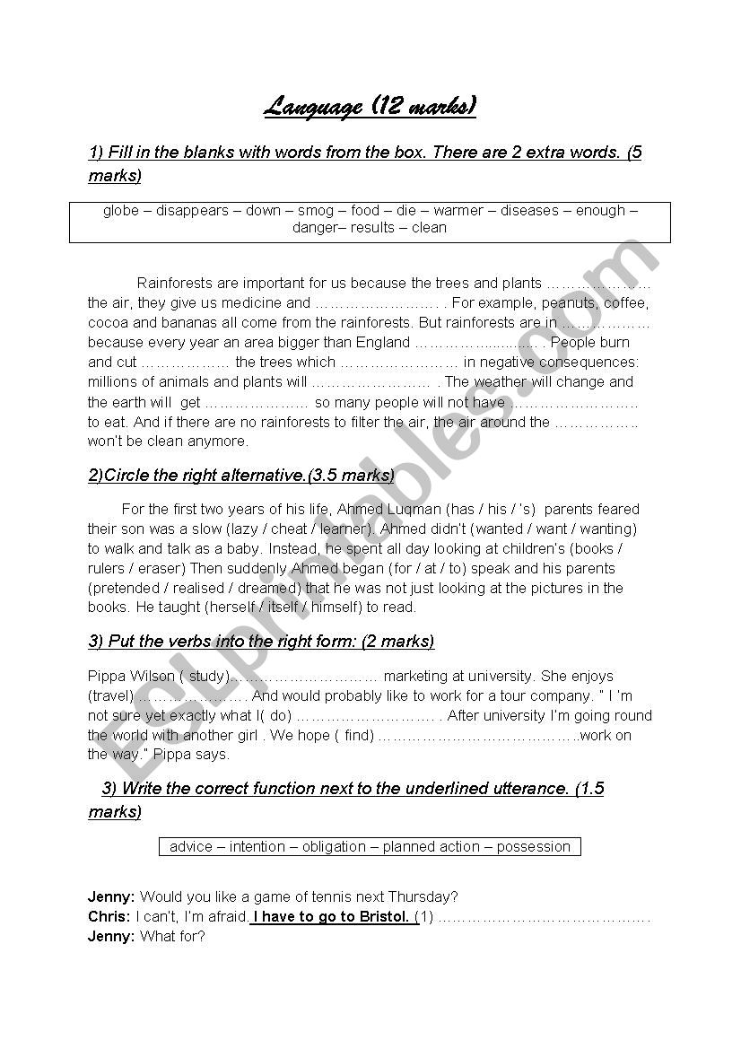 language part  test 2  worksheet