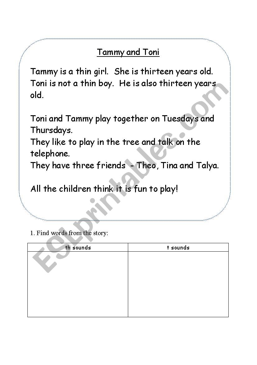 Tammy and Toni worksheet